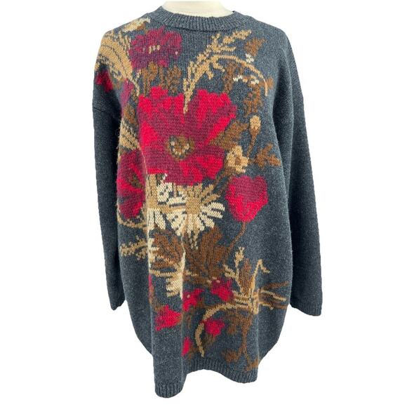 Jones New York Sweaters - Vtg 80s 90s Oversized Embroidered Floral Sweater Fairy Cottagecore Granny Size M
